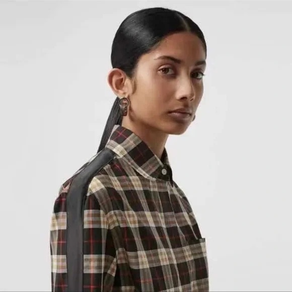 Burberry Ladies Midnight Saoirse Cotton Checked Shirt - Size 10 - Picture 3 of 10